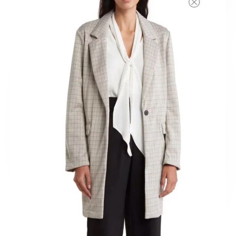 NWT! Sanctuary Catalina Notch Lapel Plaid Print Ivory Blazer Size XL